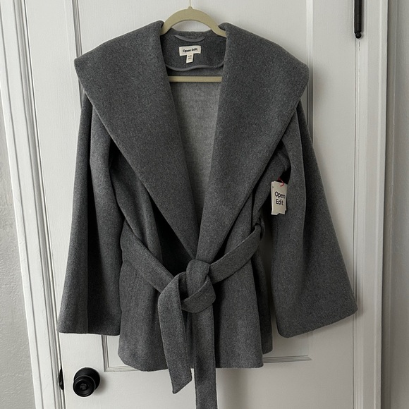 Open Edit Gray Wrap Robe Coat - Picture 1 of 7